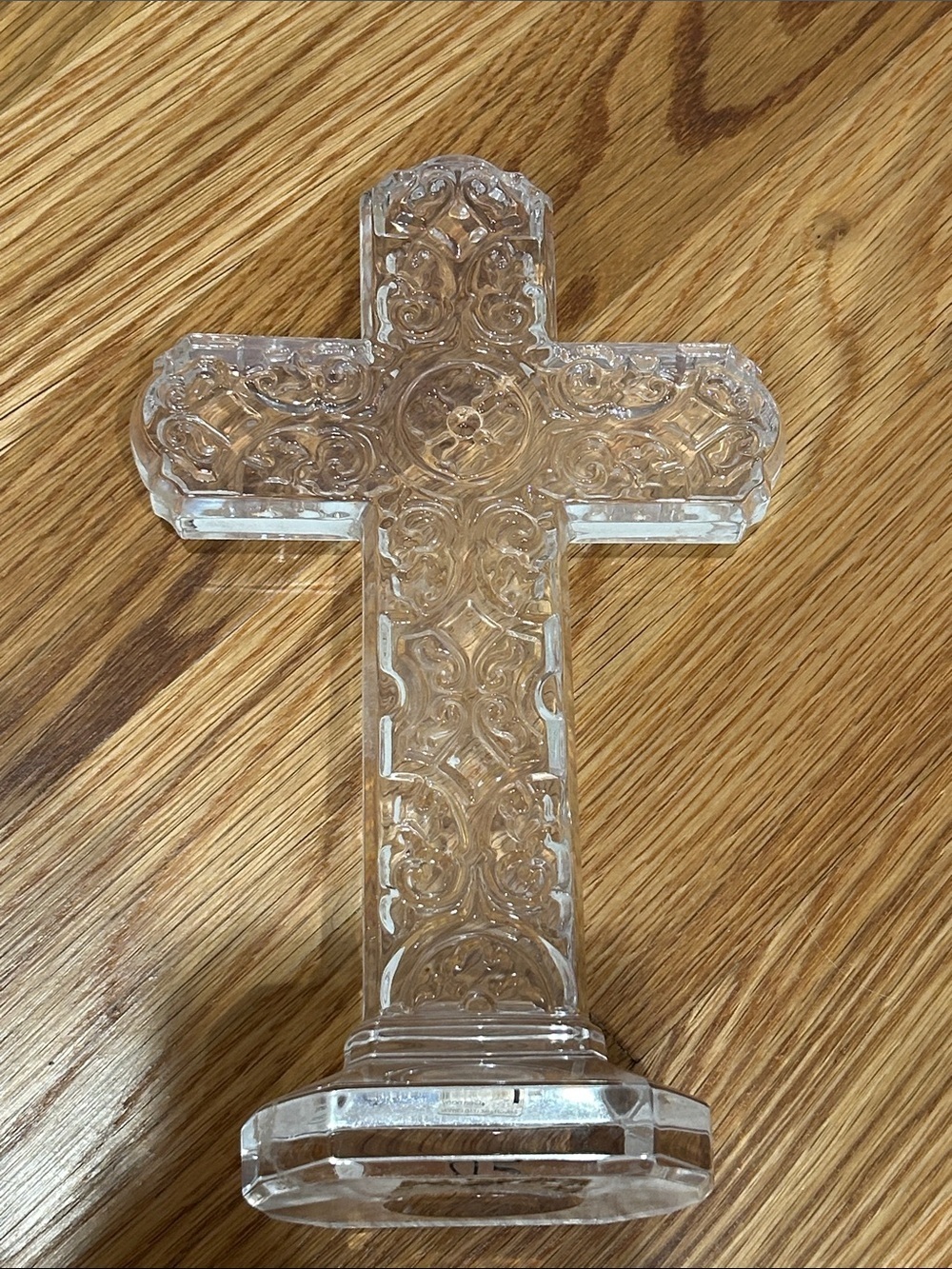 Clear Genuine Lead Crystal elaborate Decorative Cross self standing catholic